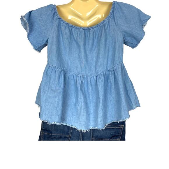 Zara 1975 light blue chambray top casual babydoll size medium - Picture 1 of 3